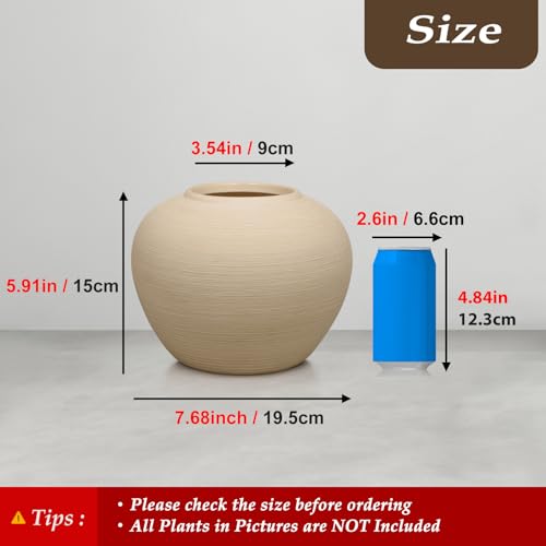 Ceramic Flower Vase Round Textured Vase,Farmhouse Vase(6" Tall, 7.7" Width) - size: 6 Inch-round-cream