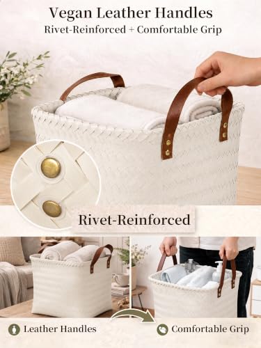 Wicker Storage Baskets, 4 Pack Woven Baskets for Shelves, White - color: Square White