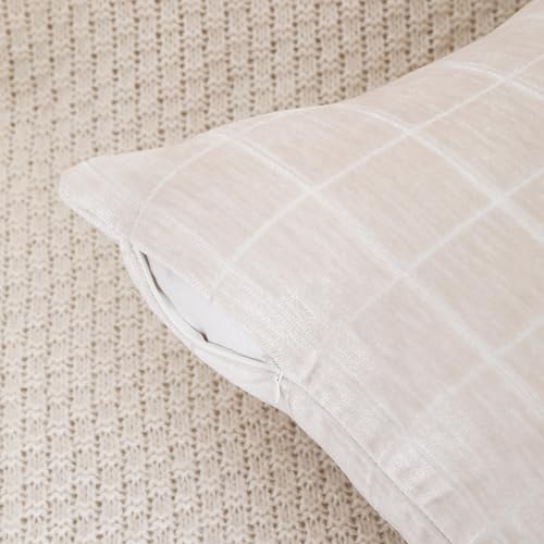 HPUK Checkered Throw Pillow Covers 18x18 Inch, Soft Cut Velvet, Set of 2 - color: Chenil Check-beige
