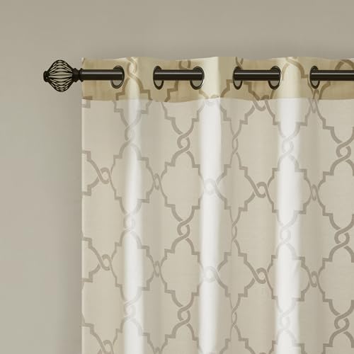 Madison Park Fretwork Print Window Curtain 1 Panel, 50x84 Beige/Gold - color: Beige/Gold, size: 50"W x 84"L (Pack of 1)