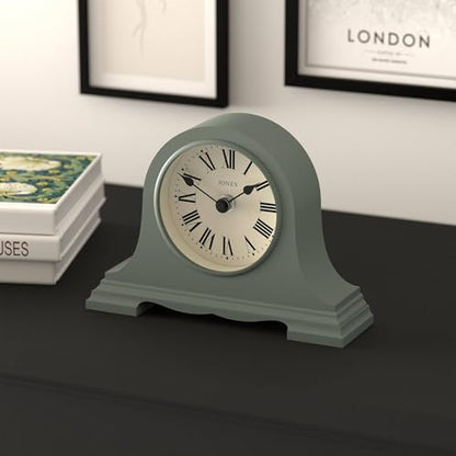 JONES CLOCKS® Speakeasy Small Mantel Clock | Classic Napoleon’s hat Design | Green | Roman Numerals | Traditional Style for Desk, Table, Shelf or Bedside - color: Asparagus Green