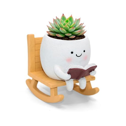LAUGOKEBE Rocking Chair Smiley Face Planter Cute Plant Pots with Drainage