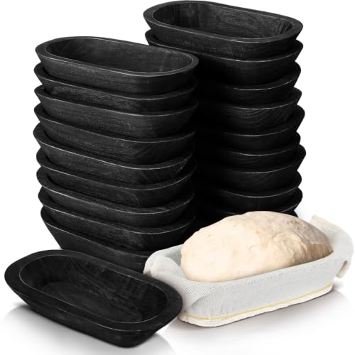 Nuogo 20 Pcs Wooden Dough Bowls Bulk 8.6 Inch Rustic Vintage Hand Carved Wood Dough Bowls Dining for DIY Home Crafts Making Farmhouse Fruits Supplies(Black) - color: Black