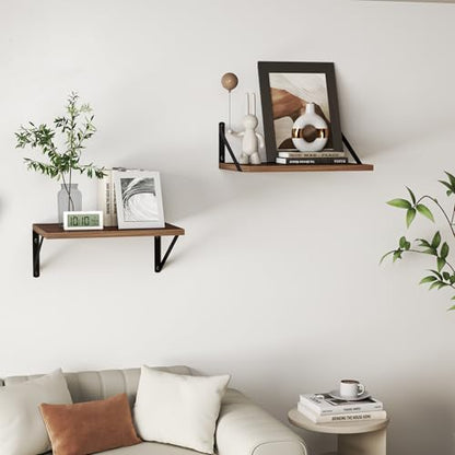 Heimlove 28W x 12D Deep Floating Shelves Set of 2 Walnut - color: Walnut With Black Metal Bracket, size: 28Wx12Dx5.8H