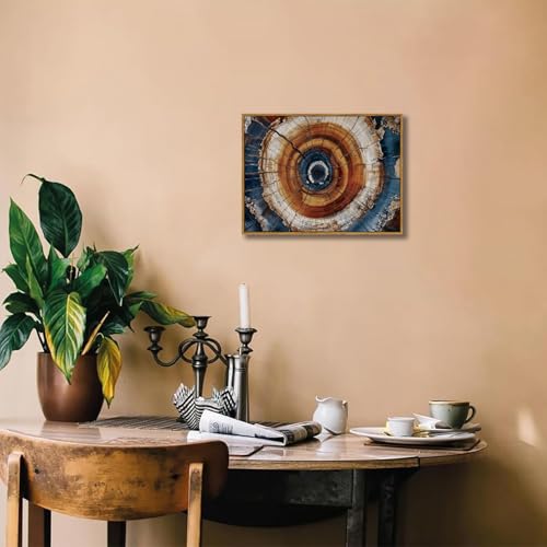 BingruiArt Faux Wood Tree Ring 05 Canvas Wall Art 12x16 Framed - color: Tree Ring - 05, size: 16"L x 12"W