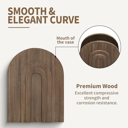 2 Pack Natural Wooden Wall Vase Set for Pampas Grass and Dried Flowers - color: Natural-natural