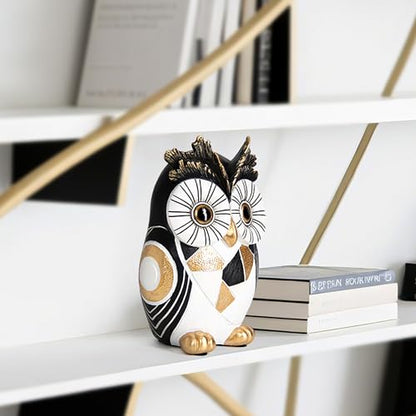 Modern Black White Owl Statue Gold Accent Owl Figurine Home Office Decor - color: Black