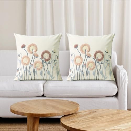 Pack of 2 Embroidered Throw Pillows Cover 18x18 Inch Decorative Pillowcase for Living Room Sofa Bed (Dandelion) - color: Dandelion