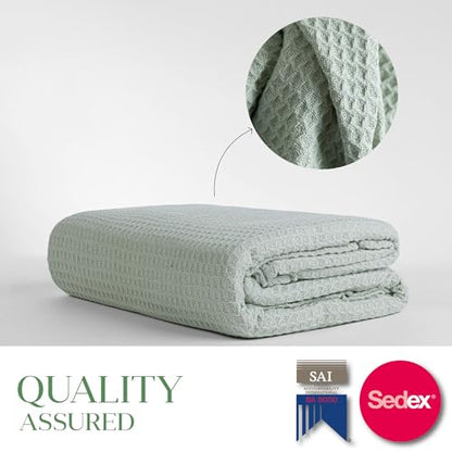 100% Cotton Waffle Weave Blanket for Hot Sleepers, Queen 92" x 90" - color: Sea Foam, size: Queen(92"x90")