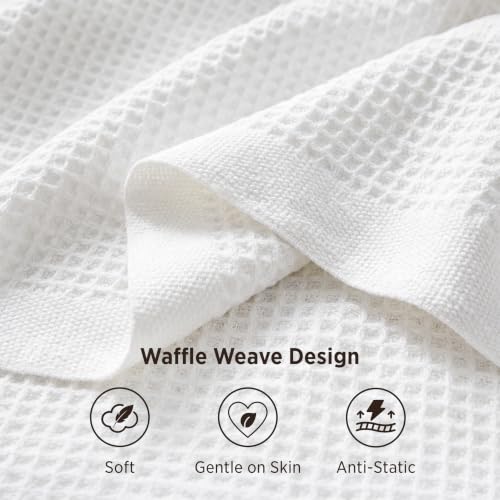 Bedsure 100% Cotton Blanket, Waffle Weave, Queen Size, White, 90"x90" - color: 01 White, size: Queen (90" X 90")