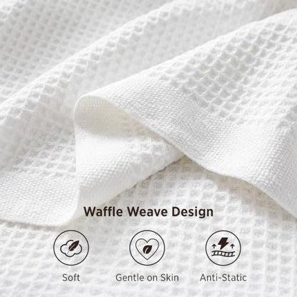 Bedsure 100% Cotton Blanket, Waffle Weave, Queen Size, White, 90"x90" - color: 01 White, size: Queen (90" X 90")