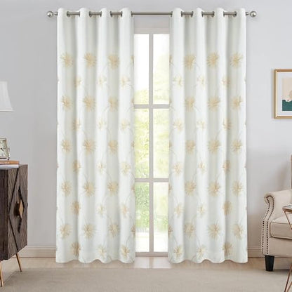 VOGOL Floral Embroidered Grommet Bedroom Curtains, 52 x 96, 2 Panels - color: White, size: 52"W x 96"L (Pack of 2)