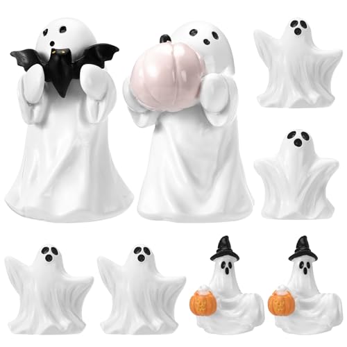 Threehoney 8 Pcs Halloween Ghost Figurine Small Resin Scary Ghost Decor