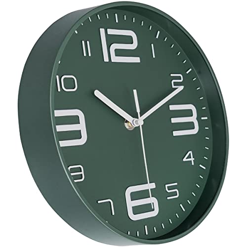 45MinST 10 Inch 3D Number Dial Face Modern Wall Clock, Silent Non-Ticking Round Home Decor Wall Clock with Arabic Numerals, Colorful Dial Face (DeepGreen) - color: 10''deepgreen