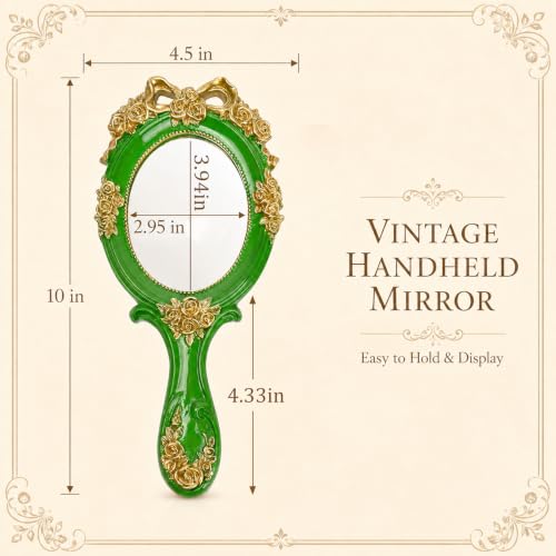 Vintage Princess Hand Held Mirror - Antique Handle Makeup Mirrors, Green - color: Green