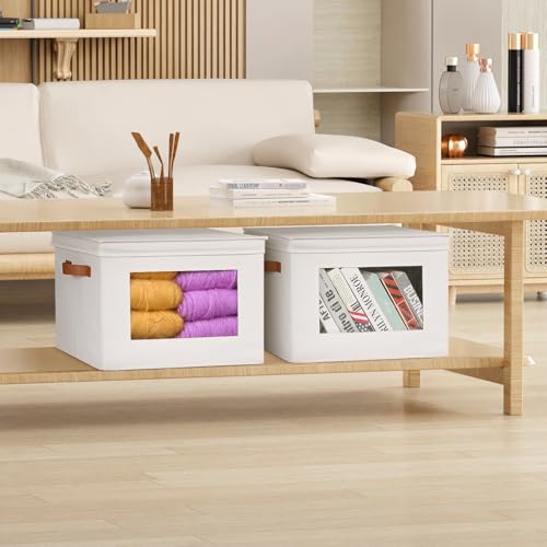 Univivi Fabric Storage Bins with Lids for Clothes 3 Pack, Beige - color: Light Beige