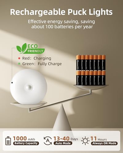 EZVALO RGB Puck Lights with Charging Station, Motion Sensor Cabinet Lights - color: White