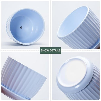 Flower Pots，Ceramic Pots with Drainage Holes & Saucers Set of 3(Sky Blue) - color: Blue