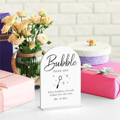 Acrylic Wedding Sign Wedding Signs for Ceremony Bubble Send Off Sign for Wedding Modern Calligraphy Arch Acrylic Table Top Sign for Wedding Reception and Event Party Table(white） - color: Bubble Send Off