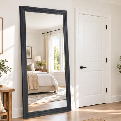 81x41in Full Length Mirror, 3-Tier Stepped Solid Wood Frame, Black - color: Black, size: 81"L x 41"W