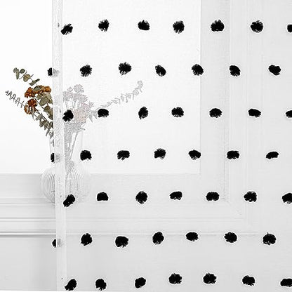 MYSKY HOME Black Pom Pom Sheer Curtains for Bedroom 45 Inch Long 2 Panels - color: Black Pom Pom, size: 50"W x 45"L (Pack of 2)