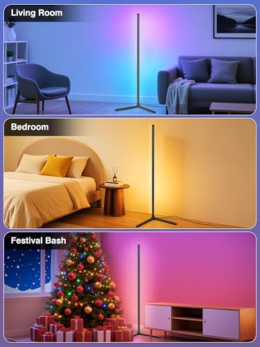RIYO LED Corner Floor Lamp App Remote Control Music Sync Ambient Lamp - size: 51 inches - AC