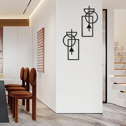 Zzbakress Wall Art, 2 Pcs Wooden Geometric Modern Abstract Wall Decor, 17.8 x 9.3 in, Living Room, Style1