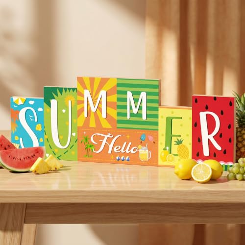 Hello Summer Table Decor Beach Party Centerpiece Wooden Sign for Home Office Indoor Outdoor Tiered Tray Shelf - style: Flag