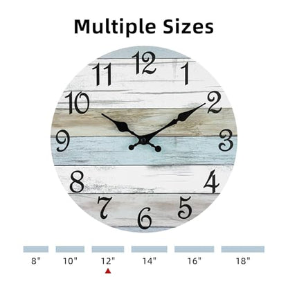 CHYLIN Wall Clock 12" Battery Operated Silent Non-Ticking Coastal Beach - color: B-white,brown,blue, size: 12 Inch