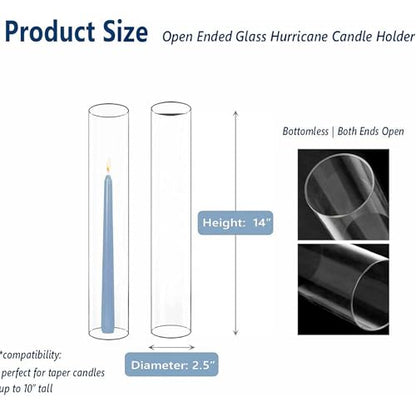 CYS EXCEL 6 PCS Glass Hurricane Tubes (H:14" D:2.5") - Fits Candles up to 2" Wide, Requires Holder Base 2.75" or Wider - size: 2.5" wide x 14" tall