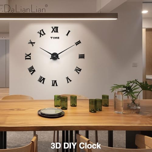 DIY Frameless Wall Clock, 3D, Adjustable Up to 52”, Black - color: Black