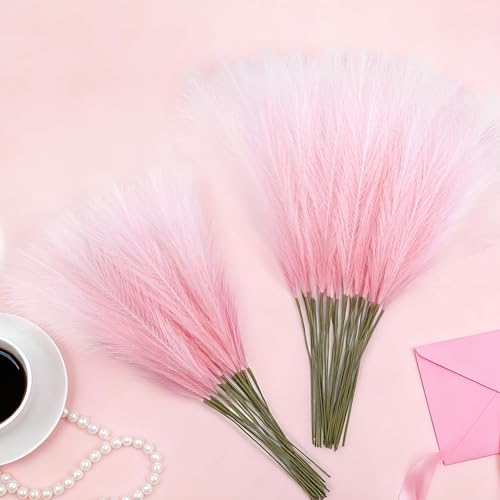 TORONTOKYO 50Pcs 21.6'' Pink Pampas Grass, Faux Pampas Grass Vase Filler - color: Pink, size: 21.6inch-50Pcs