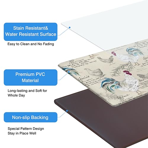 Kitchen Rugs for Floor 2 Pcs Memory Foam Padded Anti Fatigue Kitchen Mat - color: Rooster