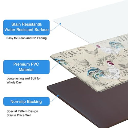Kitchen Rugs for Floor 2 Pcs Memory Foam Padded Anti Fatigue Kitchen Mat - color: Rooster