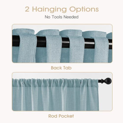 Mist Blue Sheer Linen Curtains for Kitchen Bedroom 45 Inches Long - color: Mist Blue, size: 35"W x 45"L (Pack of 2)