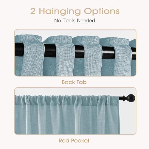 Mist Blue Sheer Linen Curtains for Living Room Bedroom 84 Inches Long - color: Mist Blue, size: 52"W x 84"L (Pack of 2)