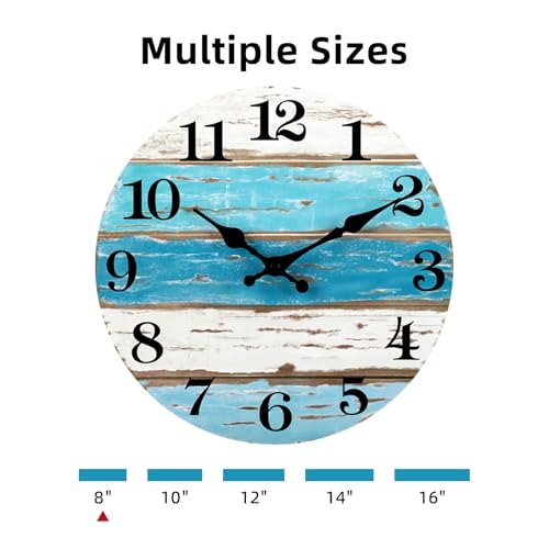 CHYLIN Wall Clock Beach Battery Operated Silent Non-Ticking 8" Coastal - color: A-blue,white, size: 8 inch