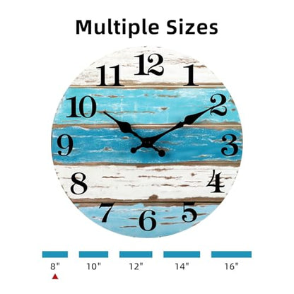 CHYLIN Wall Clock Beach Battery Operated Silent Non-Ticking 8" Coastal - color: A-blue,white, size: 8 inch