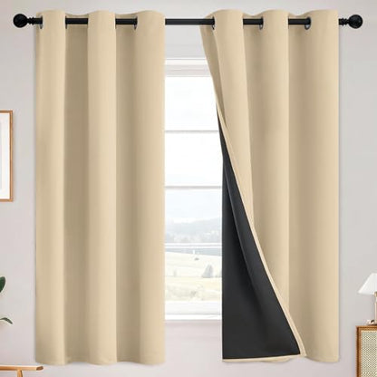 SimpleHome Beige 100% Blackout Curtains Room Darkening Living Room 63 Inch - color: Beige, size: 38"W x 63"L (Pack of 2)