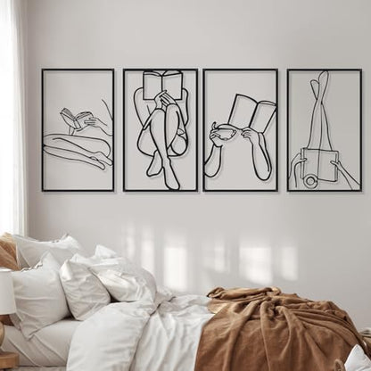 Cindeer 4 Pcs Metal Wall Art Decor Minimalist Abstract Woman Gold Wall Art Line Drawing metal line art Home Hanging Art Decor for Bedroom Kitchen Bathroom Living Room