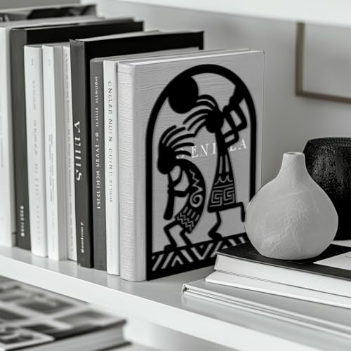 Peacoblue 5.3"x4.3"x7.9" Metal Bookends, Heavy Duty Book Ends for Shelves - style: Kokopelli Tribal-Flute Player