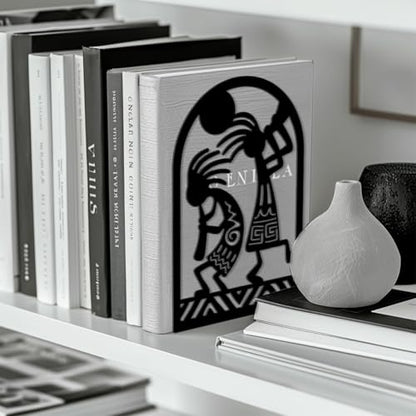 Peacoblue 5.3"x4.3"x7.9" Metal Bookends, Heavy Duty Book Ends for Shelves - style: Kokopelli Tribal-Flute Player