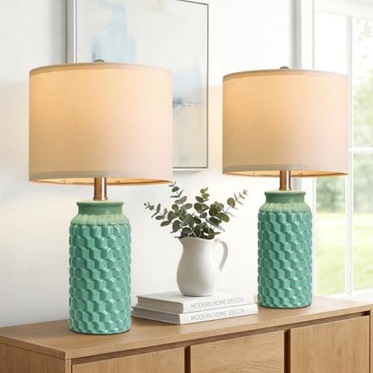 USumkky 20.5" Ceramic Table Lamps Set of 2 - Modern Farmhouse & Boho Style, Bedside Nightstand Lamps for Bedroom, Living Room End Table Lamps, Small Desk Lamp(Tiffany Blue) - color: 20.5" Tiffany Blue