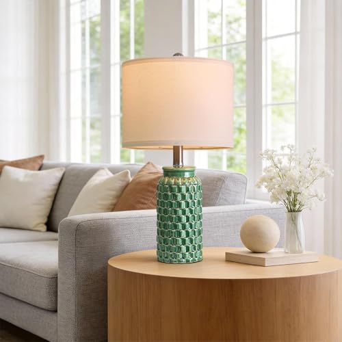 USumkky 20.5" Ceramic Table Lamps Set of 2 - Modern Farmhouse & Boho Style, Bedside Nightstand Lamps for Bedroom, Living Room End Table Lamps, Small Desk Lamp(Green) - color: 20.5" Green