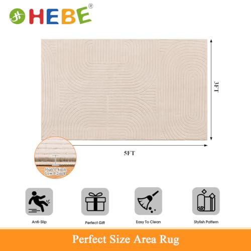 HEBE 3'x5' Area Rugs for Living Room,Washable Non Slip Textured Bedroom Rug - size: 3' x 5' (Rectangular)