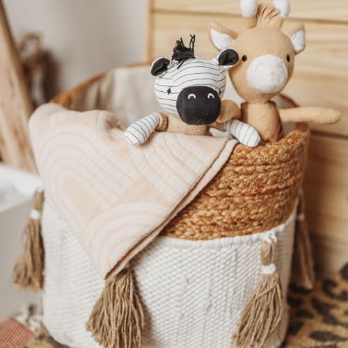 Crane Baby Fabric Round Nursery Storage Basket, Cotton & Jute , 13" x 12" - size: 13 x 12 Inches, style: Jute