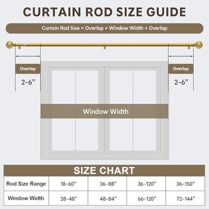 Gold Curtain Rods for Windows 48 to 84 Inch 7/8" Diameter - color: Gold, size: 36"-88"|1 Pack