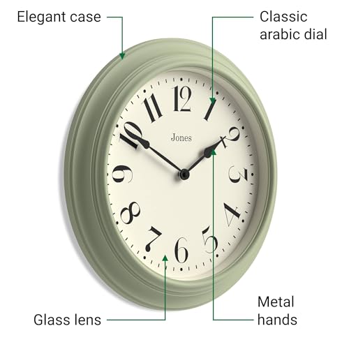 JONES CLOCKS® Fenchurch wall Clock | Large Classic Clock | 16" | Green - color: Sage Green