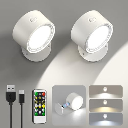 Racokky LED Wall Mounted Lights with Remote, Rechargeable Wall Sconces - color: White