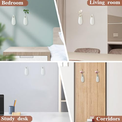 White Ceramic Wall Vases, Set of 2, 5.9 Inch, Teardrop Design - color: 2pcs-small